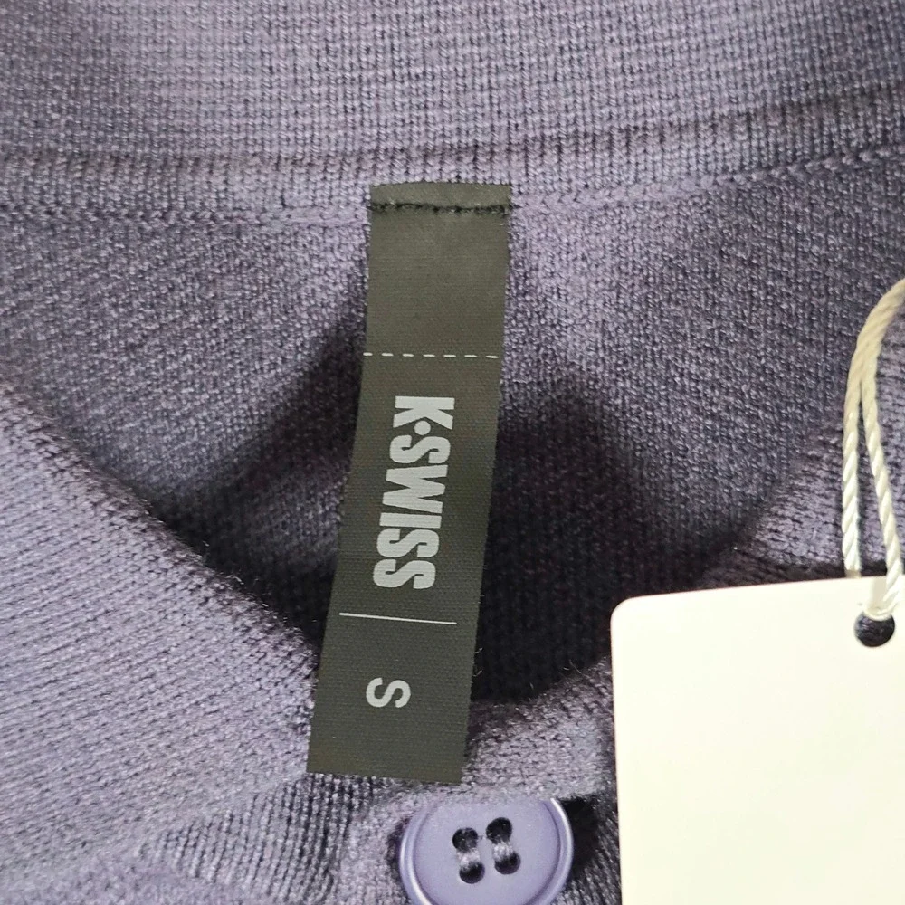 K-Swiss Mens Long Sleeve Polo Sweater Size‎ Small Purple Knit Big Logo NWT